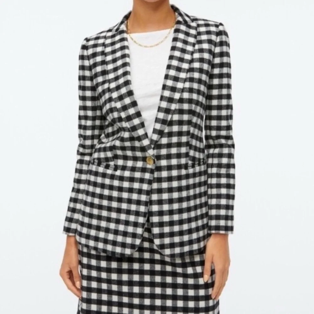 J.‎ Crew Black Ivory Buffalo Check Wool One Button Blazer - 8